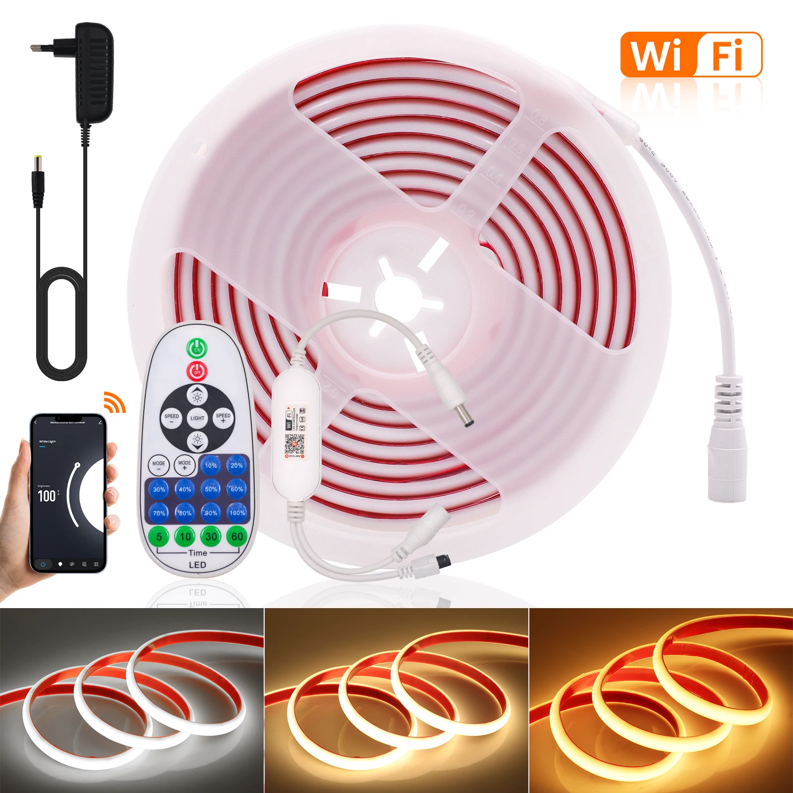 12V 24V pasek COB LED Tuya WIFI IP68 wodoodporna neonowa wstążka z lampką LED 320LED/m elastyczna taśma LED z możliwością przyciemniania wtyczka