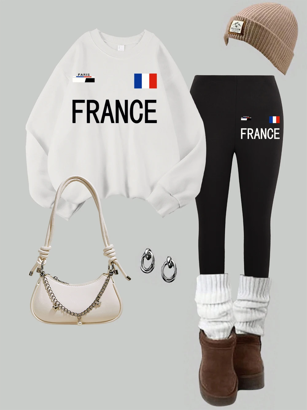 2 Piece Womens Paris France Letter Prints Sweatshirts Leggings Set Winter Warm Fleece Hoodie Pants Basic Womans Jogging Clothes