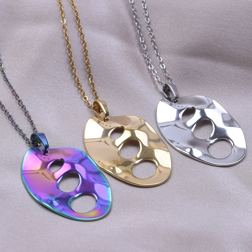 

Stainless Steel Creative Geometric Pendant Necklace for Women/Men Fashion Irregular Oval Hollow Necklace Jewelry Birthday Gift