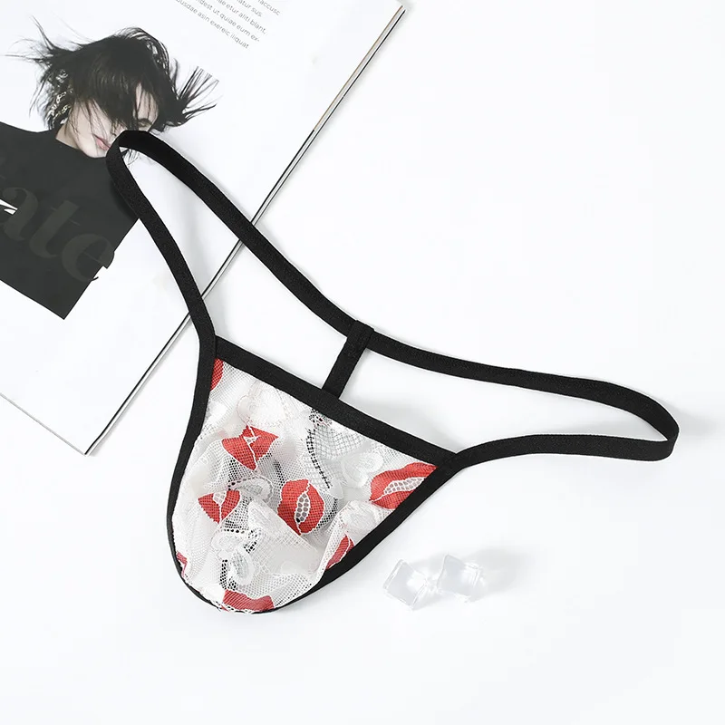 

Men's Sheer Lip-Print Thong Lingerie Adult Erotic Game T-Back Underwear See-Through G-string Gays Erotic Open Buttocks Underpant