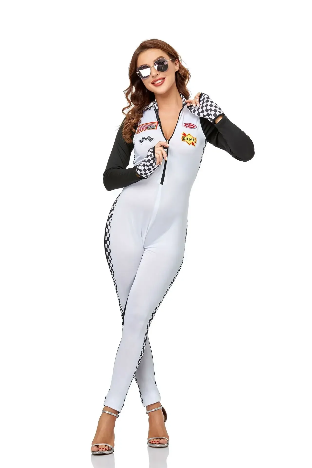 Racecar Girl Game Model Uniform F1 Motorcycle Sexy Cheerleader Outfit Tight Long Sleeve Jumpsuit