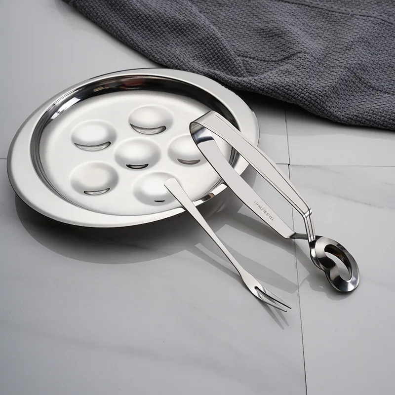 Stainless Steel French Snail Plate Field Screw Plate Clamping Set Plate Dish Snail Cooking Baking Tray Serving Snails French Set