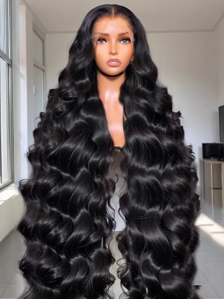 100 Human Hair Wigs Lace Front Wig HD 13x6 Frontal Half Raw 250 Density Black Loose Body Wave Pre Cut Long for Women