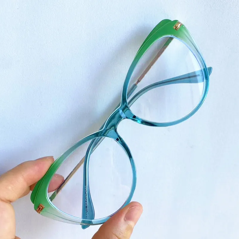 

Fashion Anti-Blue Light Glasses Women Green Frame Optical Eyeglasses Cat Eye Spectacles Simplicity Gradient Color Frame Eyewear