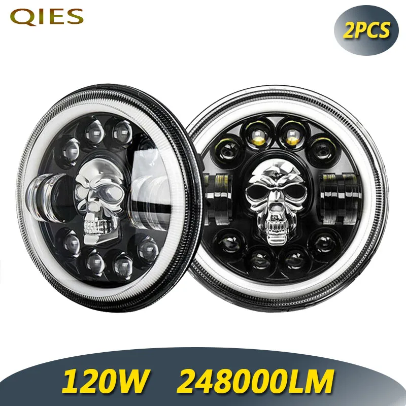 

120W 7 inch Spotlight 4x4 Skull work Light for Jeep Wrangler Off-road Harley Motorcycle Car Headlights Daytime Running Lamp 2pcs