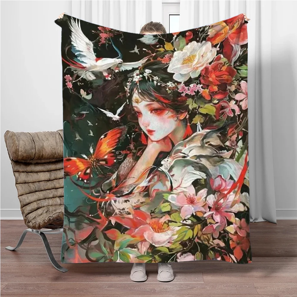 Art Cartoon Girl Blanket Children Warm Soft Blanket for Sofa Office Picnic Bed Cover Blanket Suitable for Birthday Souvenir Gift