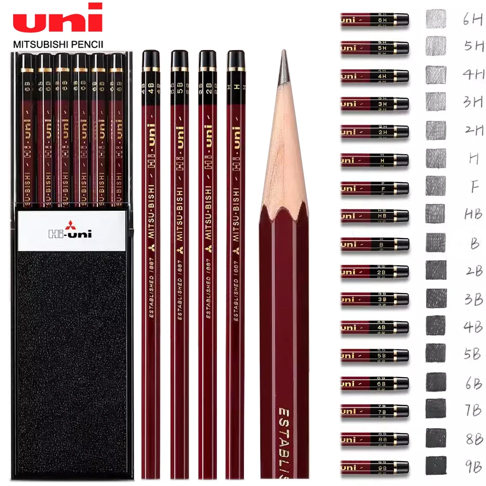 12Pcs Japan UNI Sketch Charcoal Cute Pencil 22 Kinds of Hardness 10H-10B Not Easy To Break Painting Supplies Art Stationery