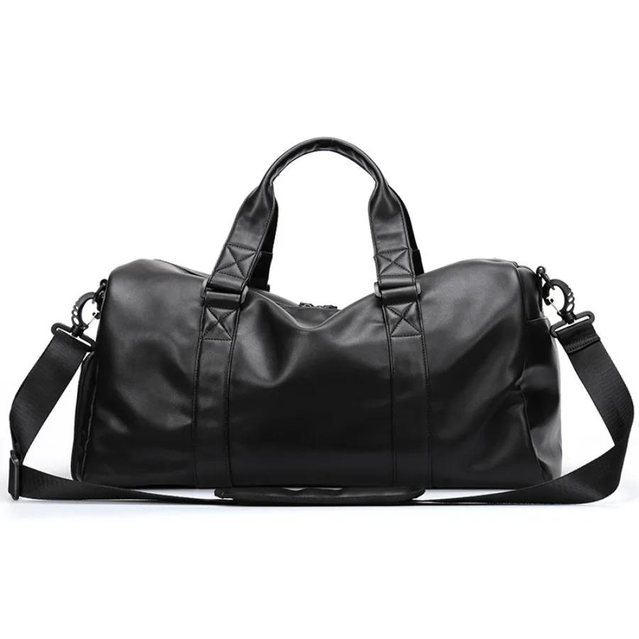 New Arrival Black PU Leather Duffle Bag Large Capacity Travel Weekender Overnight Bag with Shoe Compartment for Men Women