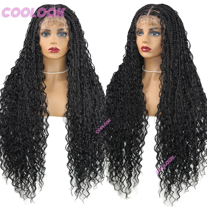 32 inch Boho Braided Synthetic Full Lace Wigs Goddess Locs Wig Box Braids Wig for Woman Bohemian Lace Frontal Wig Braids Wig