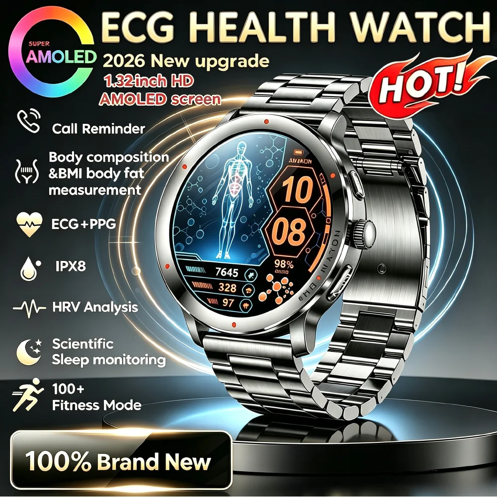 Smartwatch Health Watches - สมาร์ทวอทช์วิเคราะห์สุขภาพร่างกายแบบแม่นยำรุ่นใหม่ปี 2026 สำหรับผู้ชาย วัดค่า ECG ไขมันในเลือด