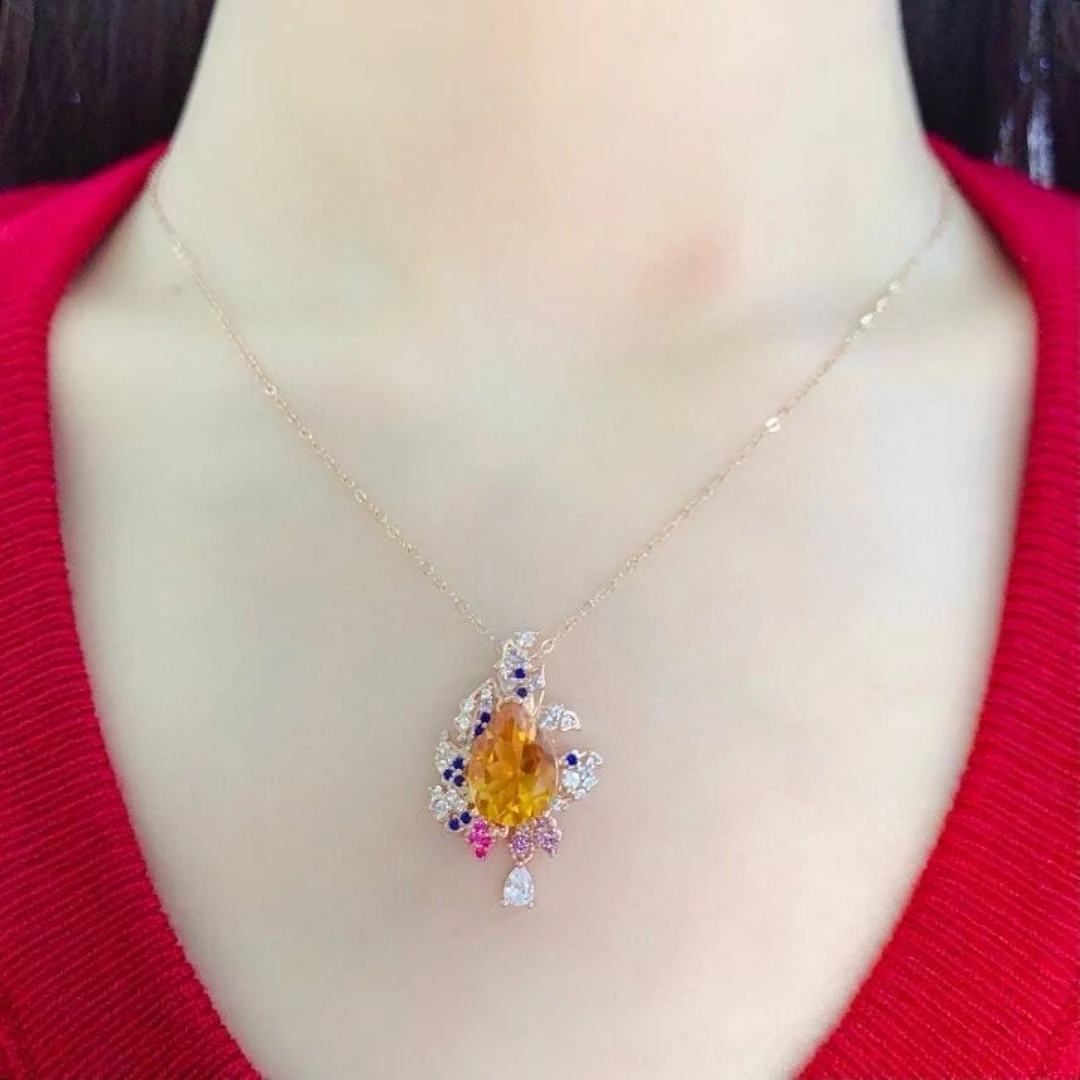 KJJEAXCMY High End Women's Pendant Natural Yellow Crystal pendant S925 Silver Colorful and splendid The entire body is spotless