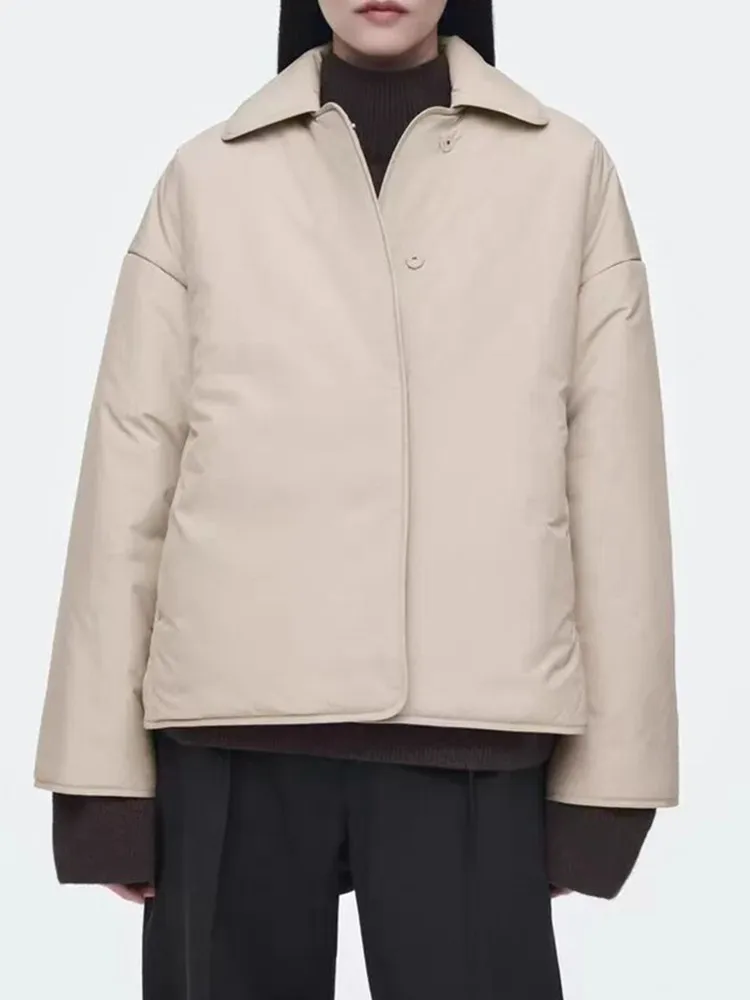 Veste Parka à Manches sulfet Col Rabattu pour Femme, Manteau Décontracté avec lèvent Couverts, Couleur Unie, Collection Automne Hiver 2024