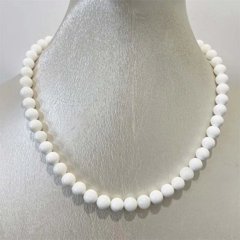 8MM White Tridacna Pearls Shell Necklace Vintage Style Simple Chain Choker Women Wedding Love Sea Collares Fashion Jewelry Gift