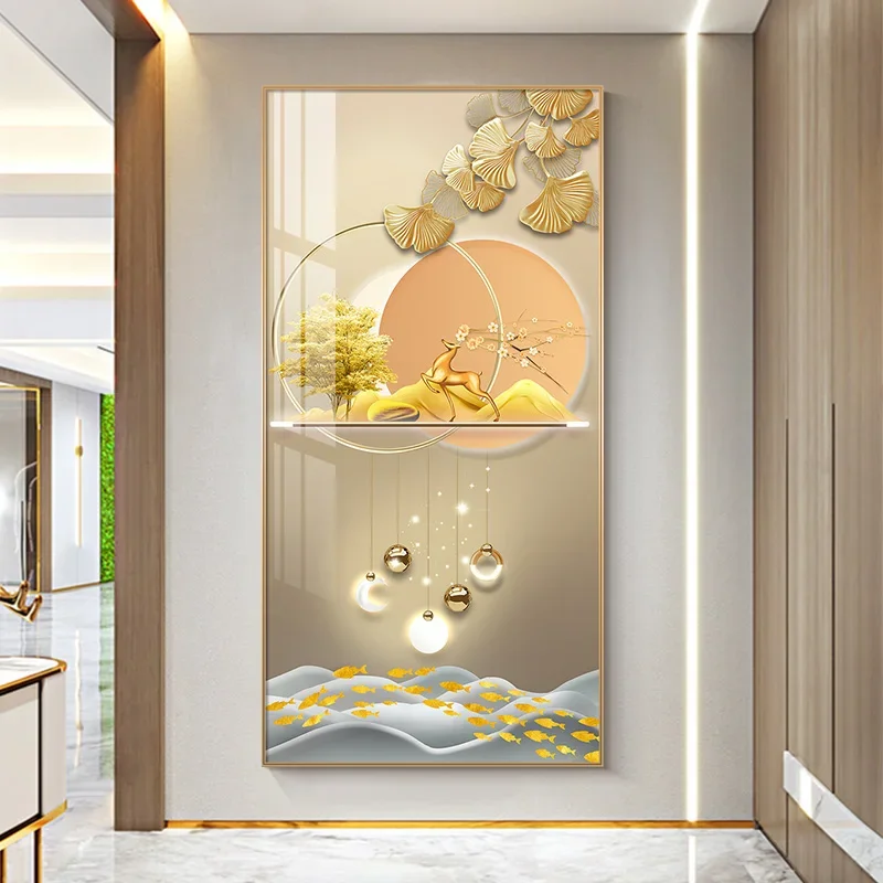 decoration painting, vertical light luxury living room corridor aisle decoration mural, facing the do