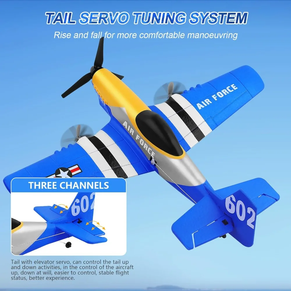 Avião de combate Mustang RC P51D de 3 canais de 2,4 GHz com estabilização de giroscópio e 2 baterias incluídas