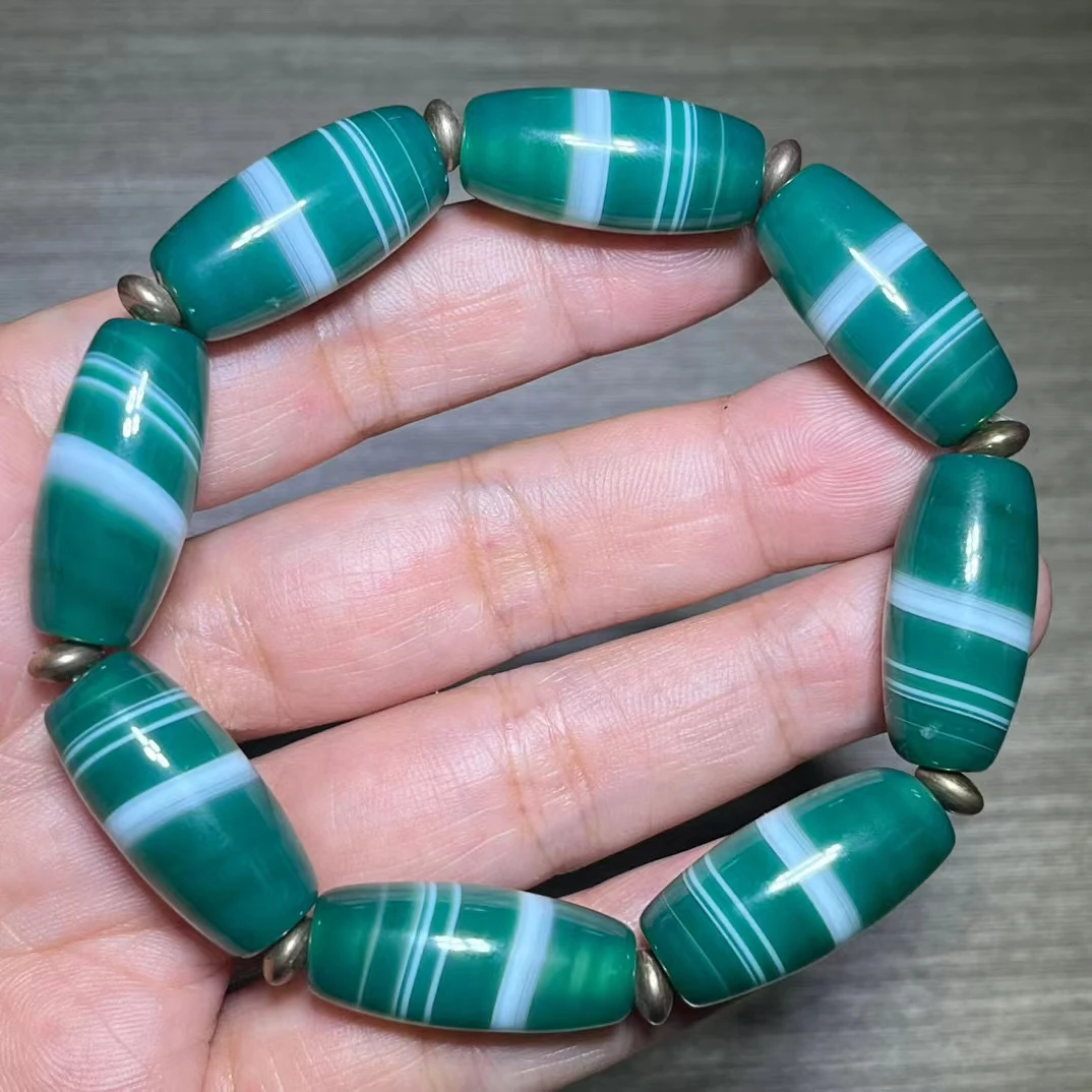 Nature Green Agate Bead Bangle Bracelets Wrapping Wire Mascot Amulet Promote Energy Fine Vein Chalcedony