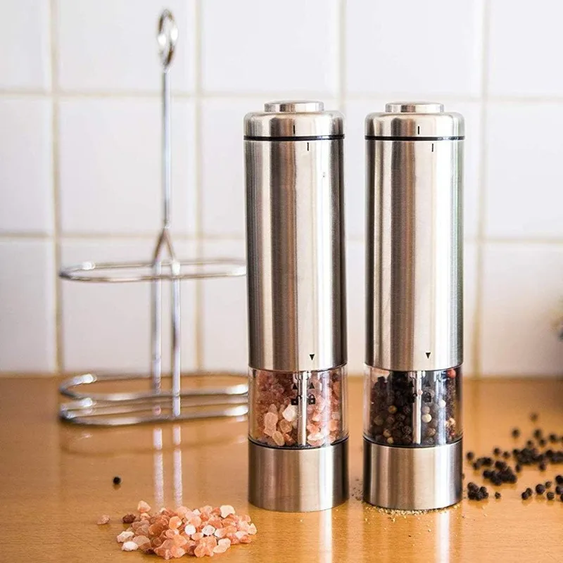

Salt and Pepper Grinder Electric Salt and Pepper Grinder Battery Operated Stainless Steel Spice Mills Spice Grinders Salt Shaker