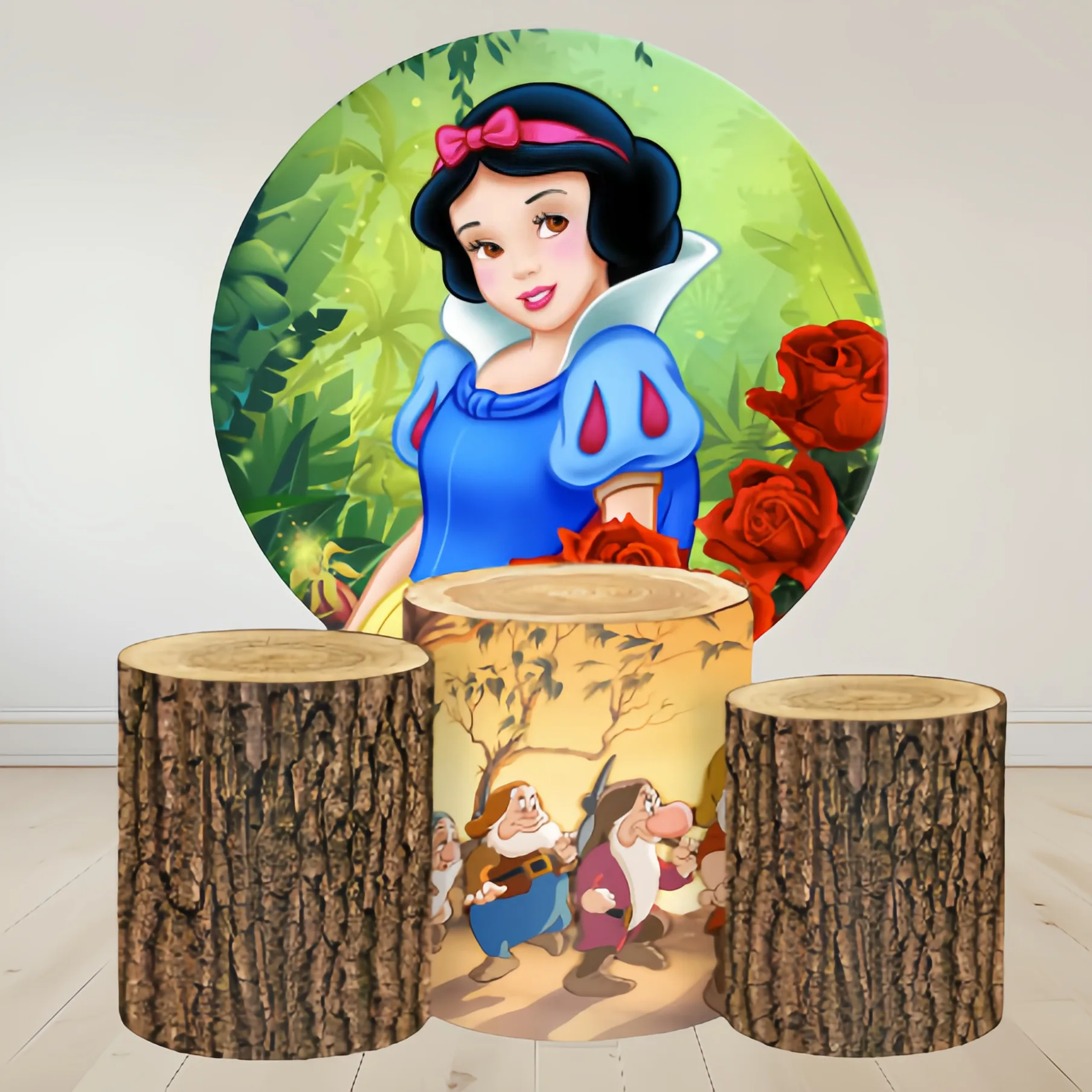 

Hasbro Snow White Plinth Cylinder Cover Round Photo Backdrop Baby Shower Birthday Party Dessert Table Photography For Background