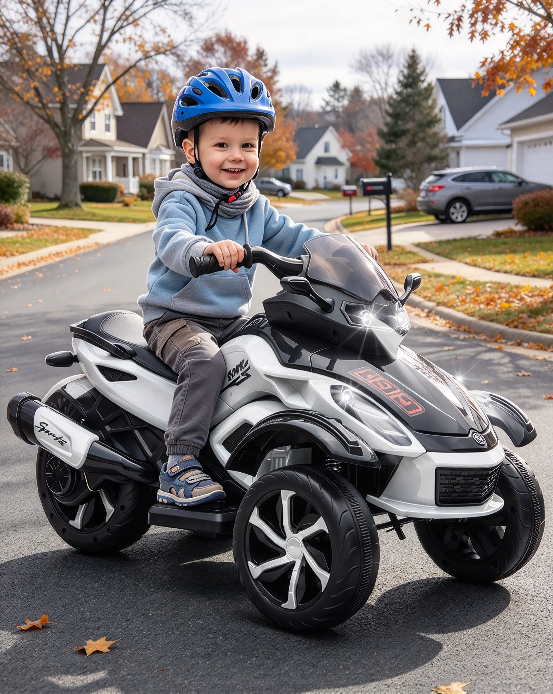 12V Kids Ride-On ATV 3-Wheel Electric Motorcycle, Battery Powered Ride-On Toy, LED Lights & Music, Treaded Tires for Outdoor Off-Road, Ages 3-8