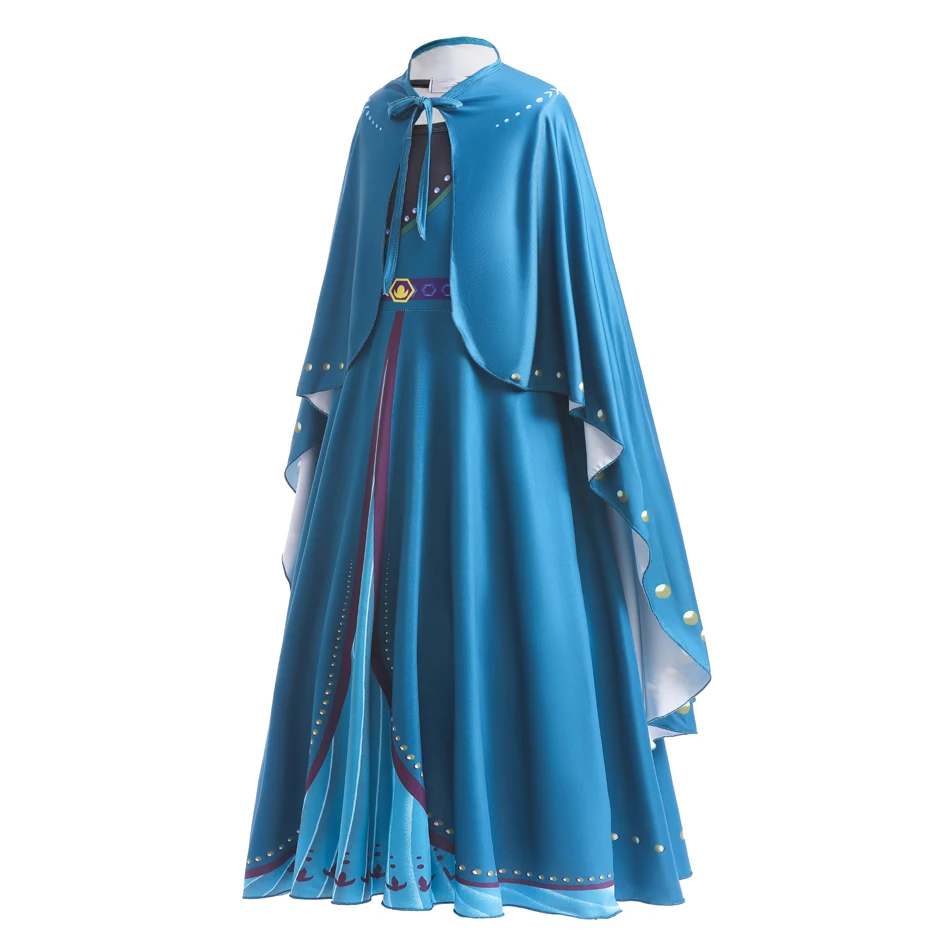 Anna Cosplay Costume with Cloak for Girls, Princess Dress for Kids, Aniversário, Halloween, Carnaval, Festa, Roupas de Performance de Palco