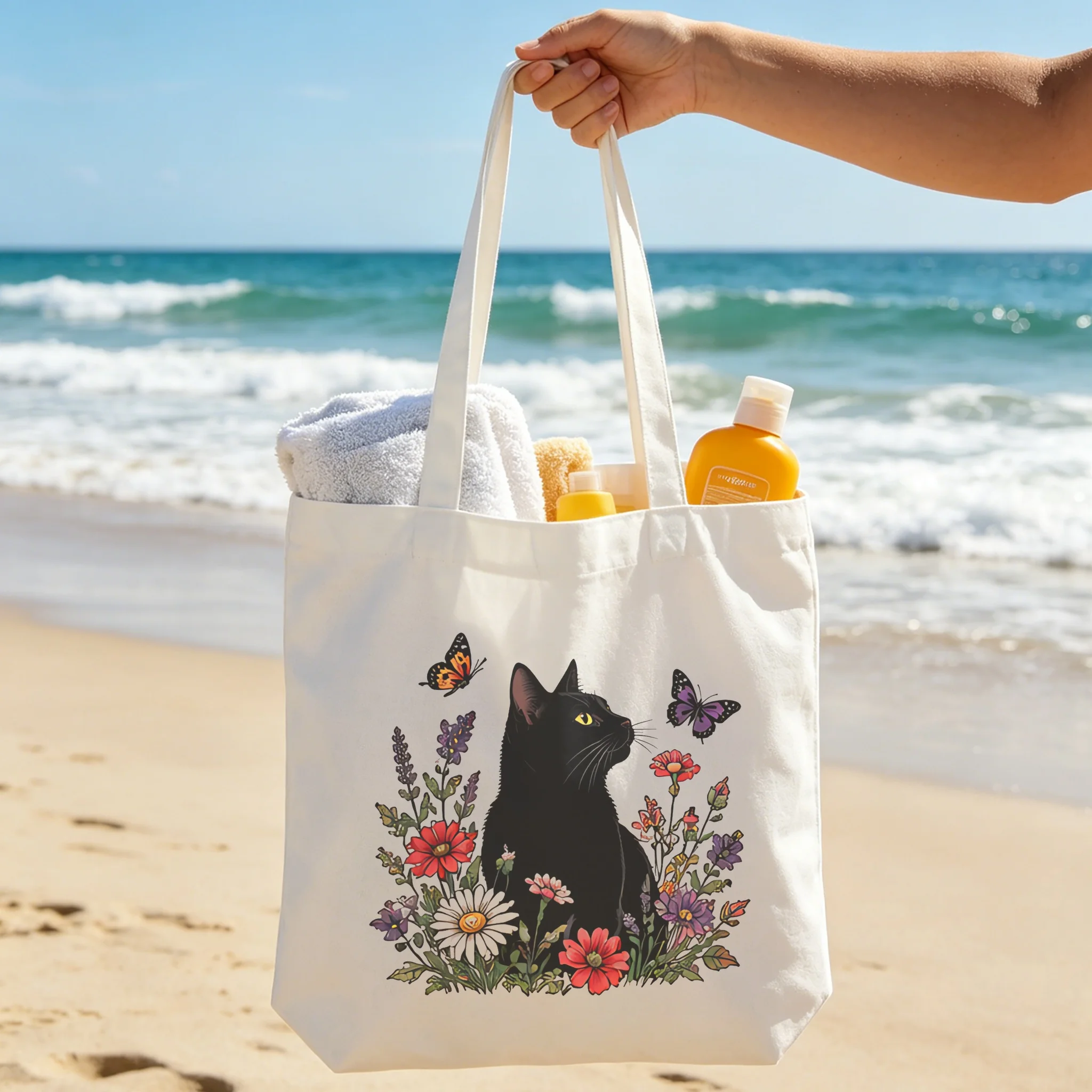 Black Cat Floral Design 6 Groc - огляд і ціна Canvas Tote Designer
