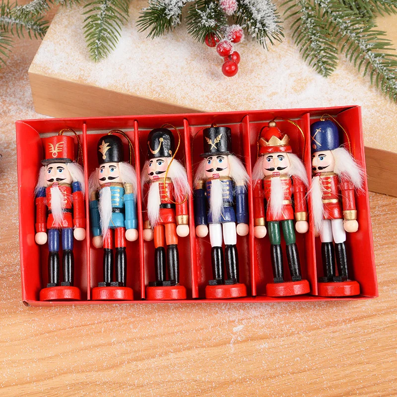 6Pcs/Box Christmas Nutcracker Soldier Ornament 11cm Wooden Nutcracker Christmas Tree Decorations New Year Gifts XMAS