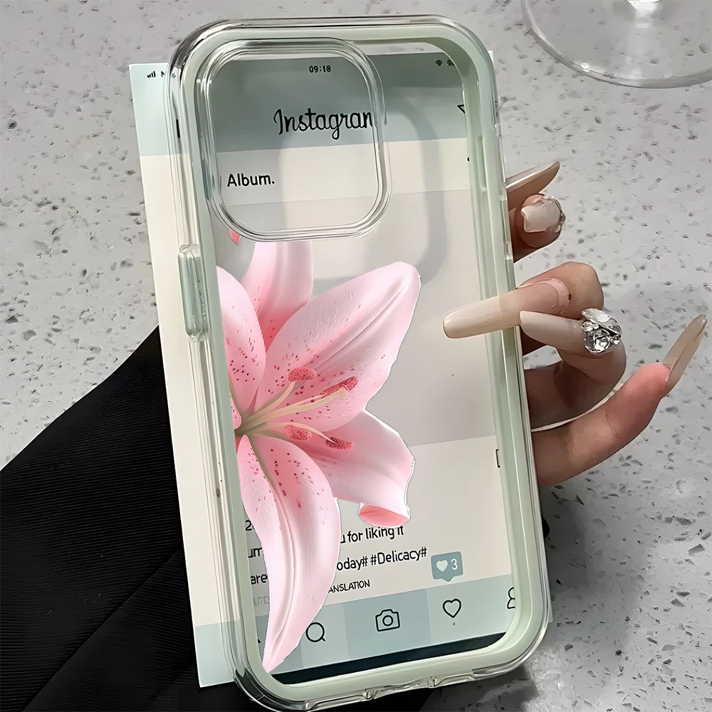 Romantische Rosa Lilien Handyhülle für iPhone 17 16 15 14 13 12 11 Pro Max 17 Air Plus 2-in-1 Candy Color Silikon Soft Cover