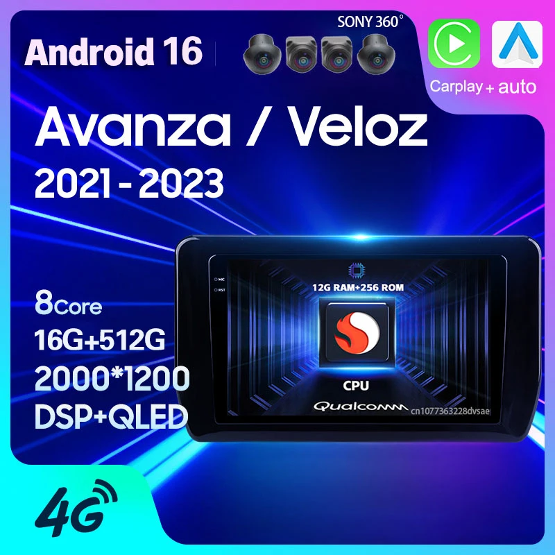 Radio GPS Android 16 para Toyota Avanza Veloz 2021 2022 2023, Carplay, Auto DSP, Multimedia, Reproductor de Video Estéreo, Unidad Principal 2 Din