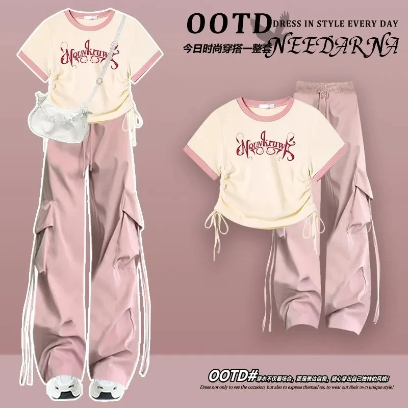 Spring/Summer Fashion Women\'s Set 2024 New Korean Edition Dopamine Wearing Pink Work Pants Age Reducing Two Piece Set