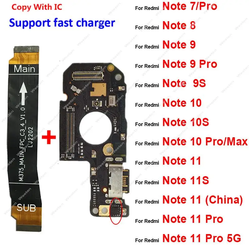 USB Charging Dock Charger Port Board Motherboard Mainboard Flex Cable For Xiaomi Redmi Note 7 8 9 10 11 Pro Max Note 9S 10S 11S