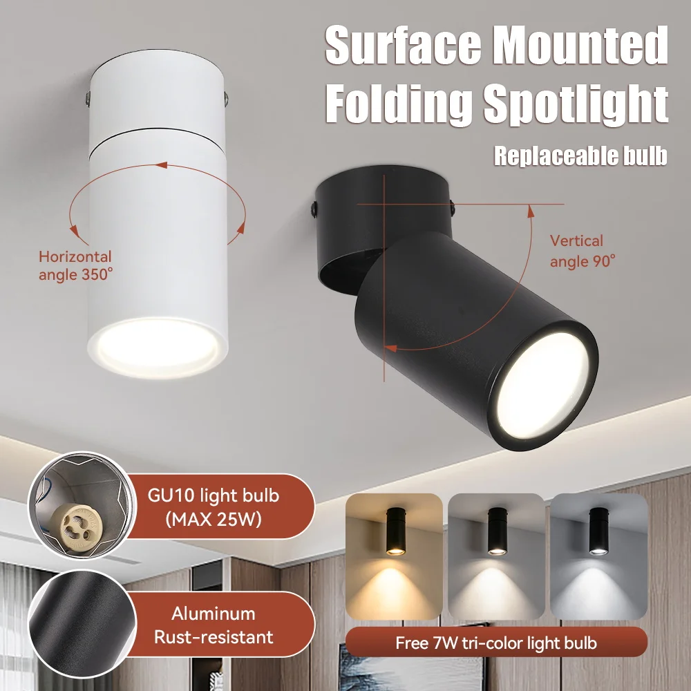 Led Spotlights Foldable Downlight Wall Spot Led Lamp Focos Ceiling Lamp Surface Mounted Indoor Lighting  for Living Room Kitchen