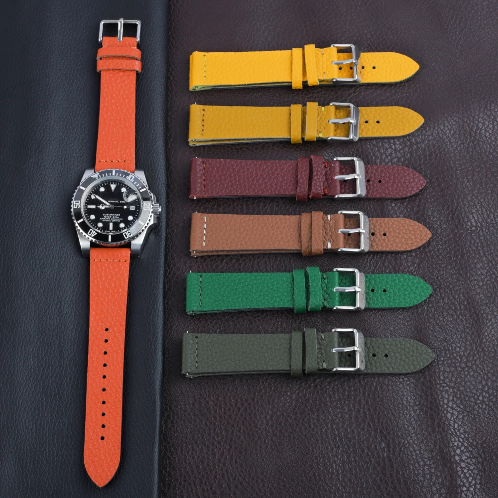 

Litchi Pattern Leather Watch Band Bracelet 18mm 19mm 20mm 22mm Replacement Quick Release Wrist Strap Watchband for Men Women
