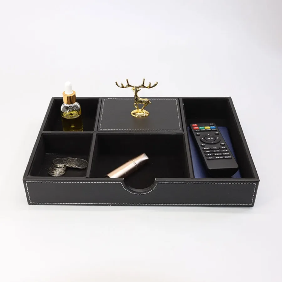 Fashion Multifunctional Countertop Storage Box Bedroom Jewelry Storage, Entrance Key Mobile Phone Placement Plate Leather