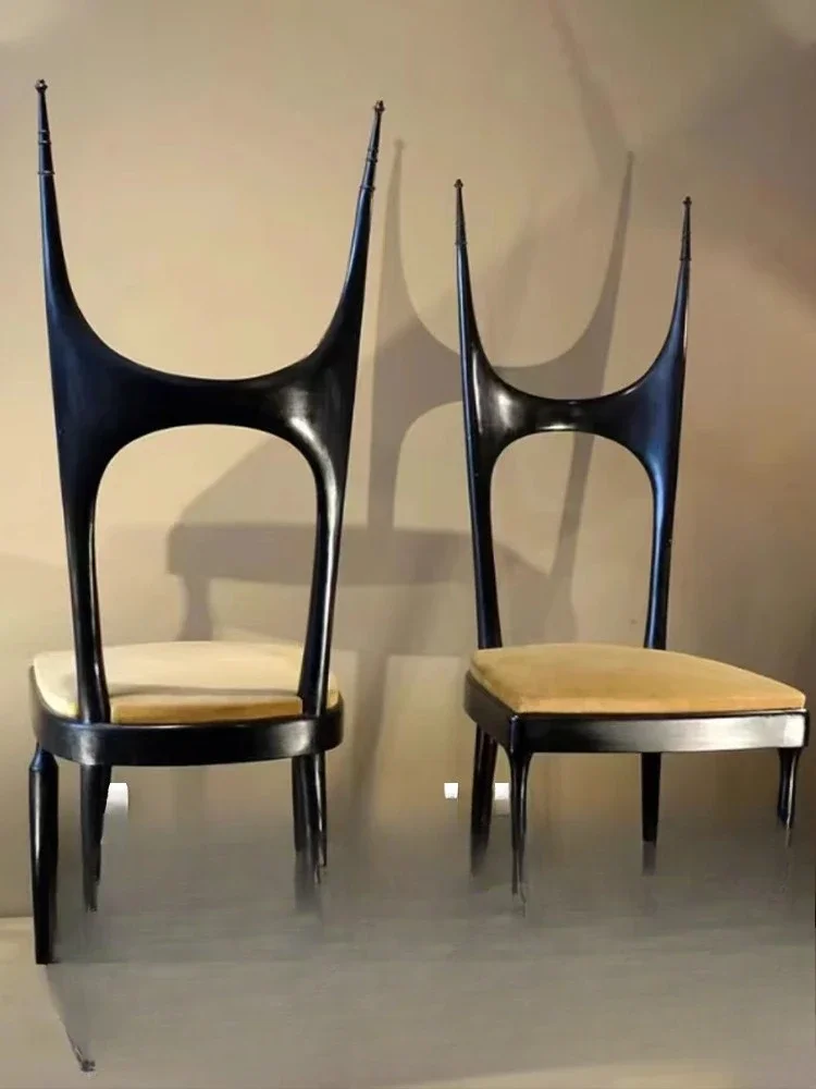 كرسي طعام من الخشب الصلب في العصور الوسطى، كرسي عالي الظهر لغرفة نموذجية بسيطة وحديثة