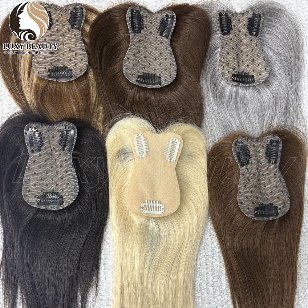 7x11cm Straight Women Clip in Human Hair Toppers Natural Black Brown Blonde Skin Scalp Clip in Topper Hair Pieces Human Hair