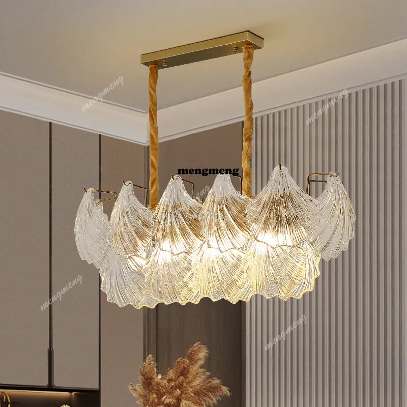 

Restaurant chandelier French light luxury shell glass bar light creative dining room table light