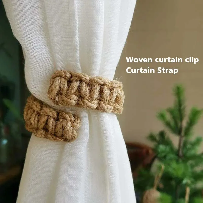 Nordic Style Jute Rope Curtain Clip Rope Straps Holder Hand-woven Curtain Holdbacks Hanging Curtain Buckle Home Decor