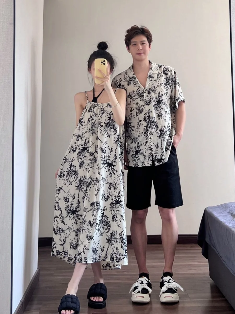 Couple's Beach Vaion Summer ort Sve irt Women's Strap Dr Southeast Asian Sle Spring Summer Seasonal Clothing