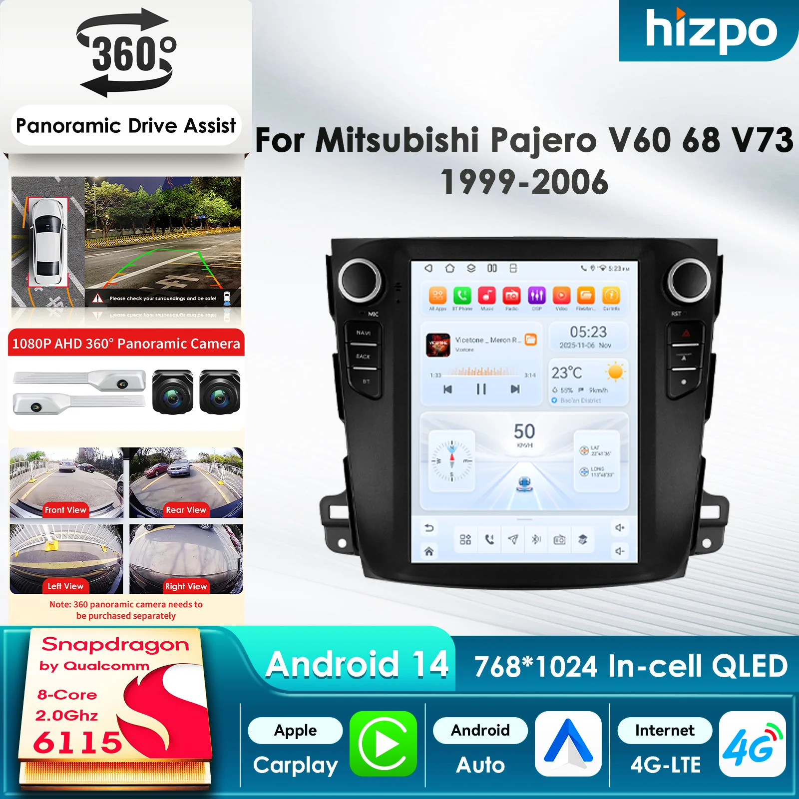 Hizpo 9,7 Autoradio für Mitsubishi Outlander XL2 2008–2013 Audio-Multimedia-Player CarPlay Android Auto GPS WIFI RDS Autoradio