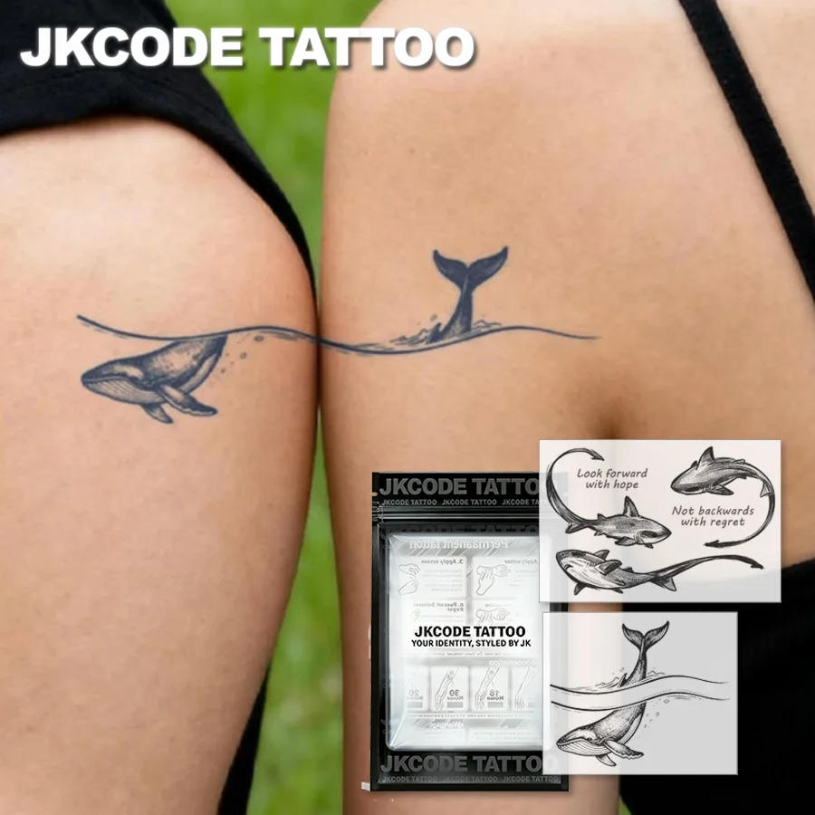 2-Piece Semi-Permanent Tattoo Set | Whale Tattoos in the Ocean, Shark Tattoos, Valentine's Day Tattoos, Couple Tattoos for the Arm, Waterproof, Realistic Fake Tattoos, Plant Tattoos, Magic Tattoos, Lasting 1-2 Weeks, Neck Tattoos for Women, Perfect Gift for a Lover.
