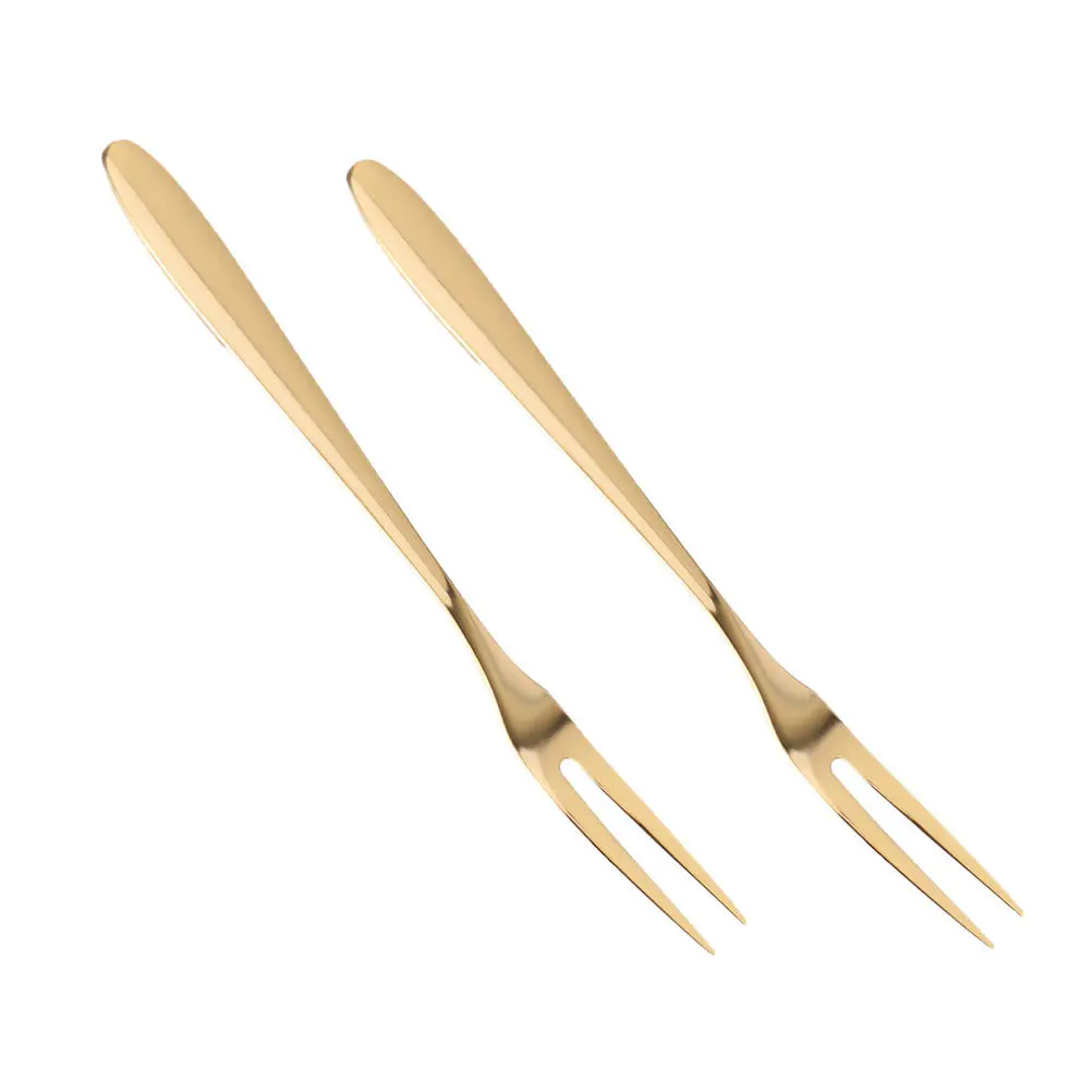 

2pcs Stainless Steel Fruit Forks Long Handle Two-Tine Dessert Fork For Cake Seafood Appetizers Home Restaurant Bar Party Kitchen
