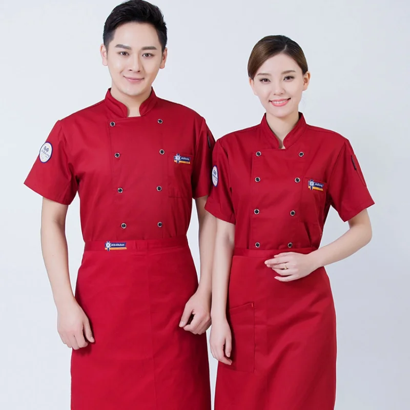 

Wholesale Supply Chef Uniform Short-Sleeved Summer Clothes Custom Logo Embroidery Restaurant Waiter Catering Kitchen Workwear Un