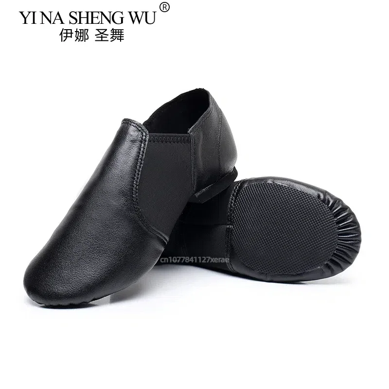 Sepatu Jazz Kain Elastis Bersol Lembut Sepatu Latihan Dalam Ruangan Hitam Coklat Kulit Asli Kain Elastis Sepatu Latihan Tari Latin