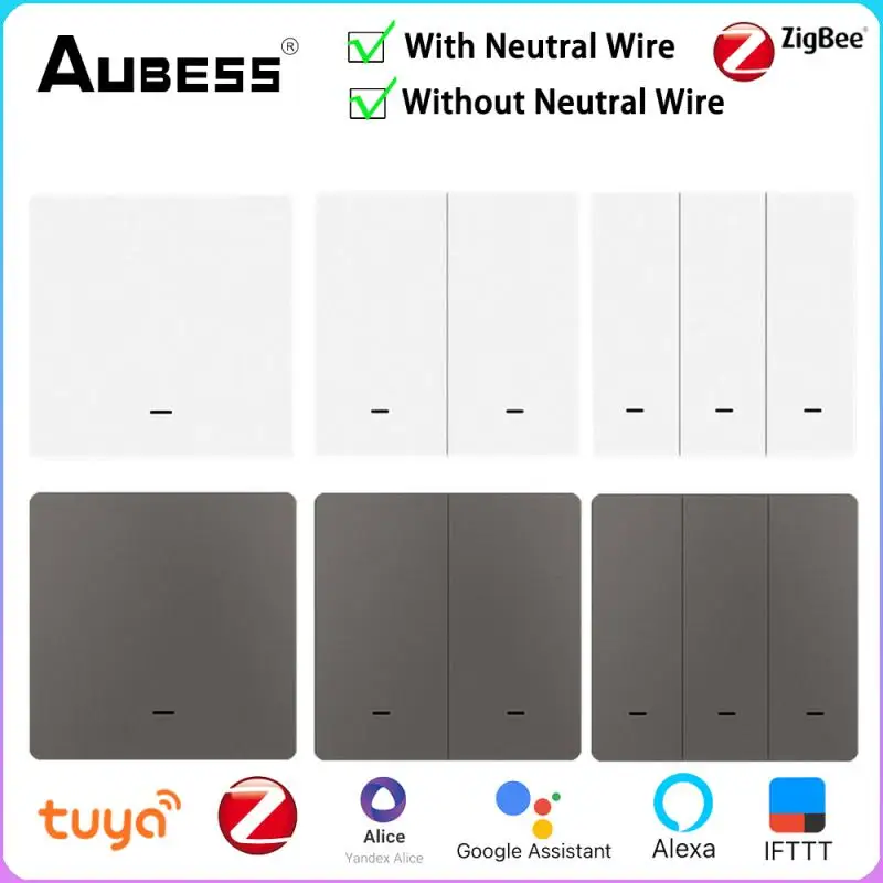 Tuya Smart Wall Lights Switch Zigbee 3.0 With / Without Neutral Wire No Capacitor Needed Support Yandex Alice Alexa Google Home