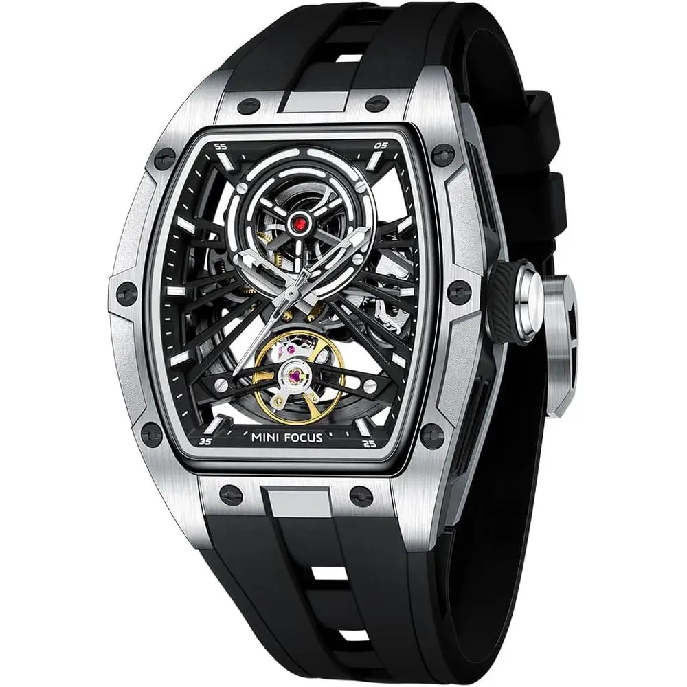 

Уникальные мужские часы M MINI, автоматические механические часы, роскошные часы Teau с полым корпусом для мужчин, с корпусом из нержавеющей стали и силиконовым ремешком (S)