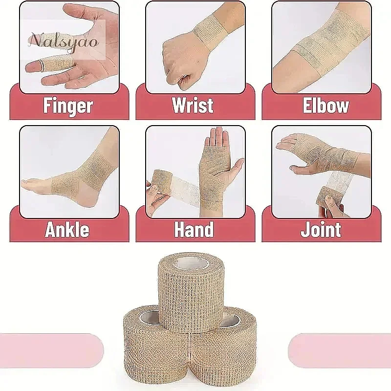 Beige Wrap Finger Tape for Wrist Ankle First Aid Breathable 10 Rolls Medical Adhesive Elastic Sports Self Adhesive Bandage