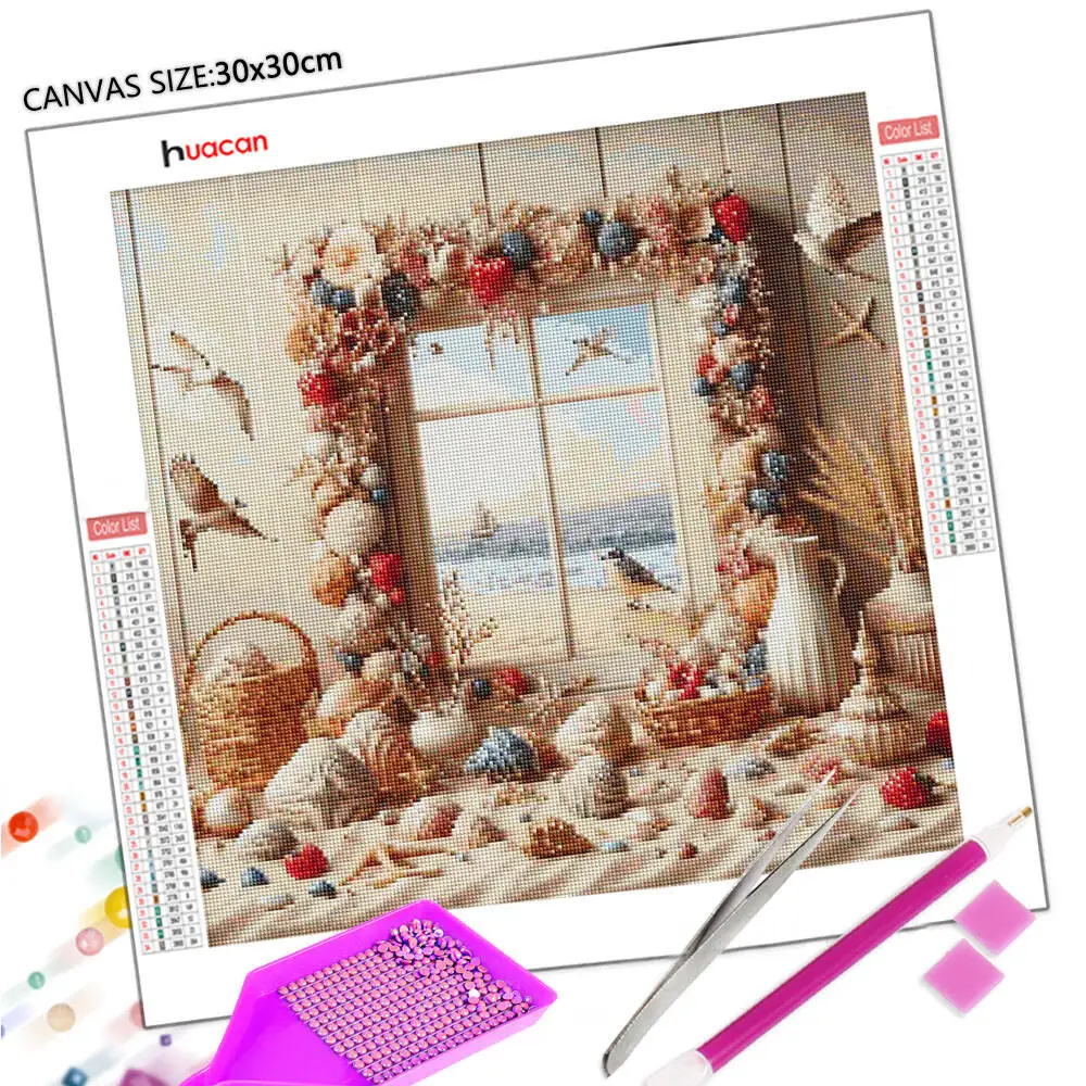 Huacan 2025 مجموعة جديدة لوحات الماس دولفين السماء الماس التطريز البحر الغروب فسيفساء لوحات الديكور الفنية