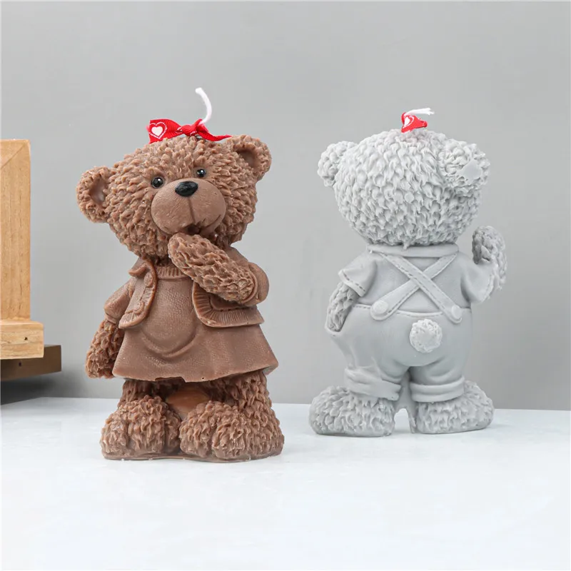 

New Teddy Bear Silicone Candle Mold Gypsum form Carving Art Aromatherapy Plaster Home Decoration Mold Wedding Gift Handmade