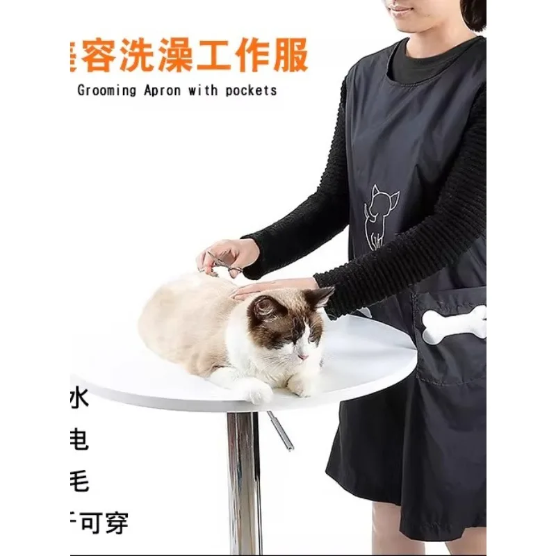 Pet Grooming Overalls Waterproof Nylon Grooming Apron with Pockets Anti Stick Wool Dog Cat Cleaning Supplies