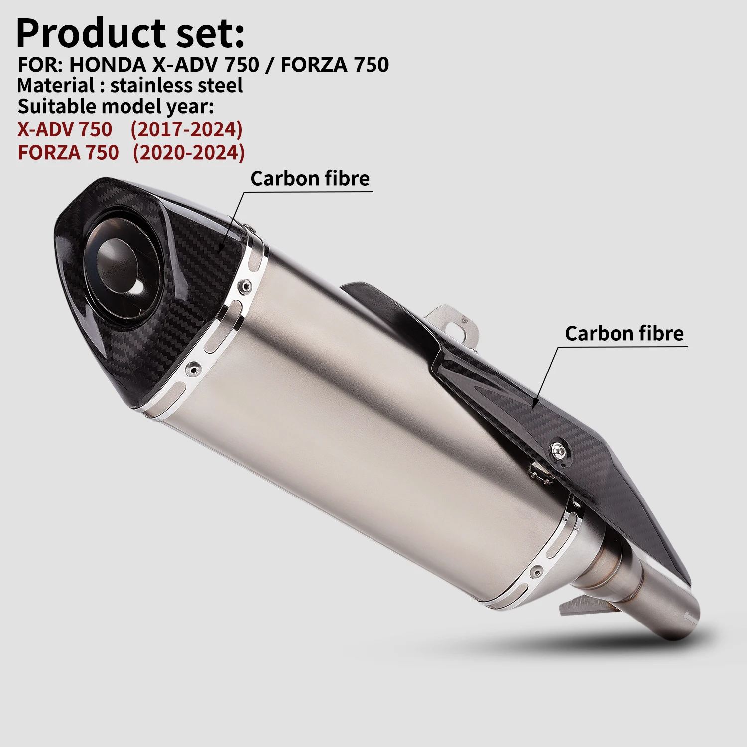 

Slip On For XADV X ADV-750 Motorcycle Exhaust Escape System Middle Link Pipe Carbon Fiber Muffler DB Killer Heat Shield